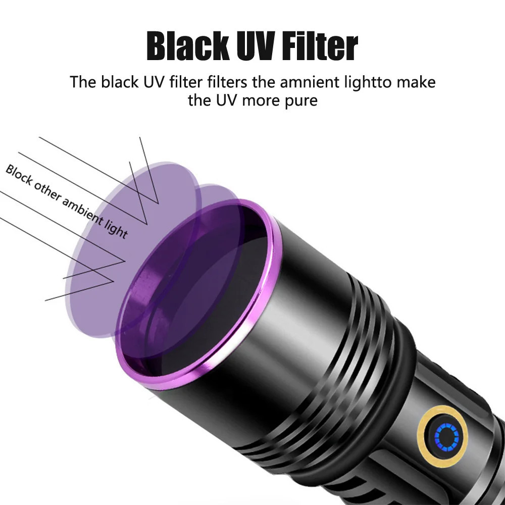 Fithome%20FT-365%20UV%20LED%20Mor%20Işıklı%2020Watt%20Şarjlı%2026650%20Pilli%20Profesyonel%20El%20Feneri