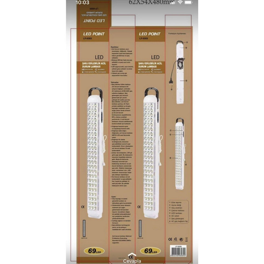 Ledpoint LP-6069 Akülü 69 LED Şarjlı Işıldak
