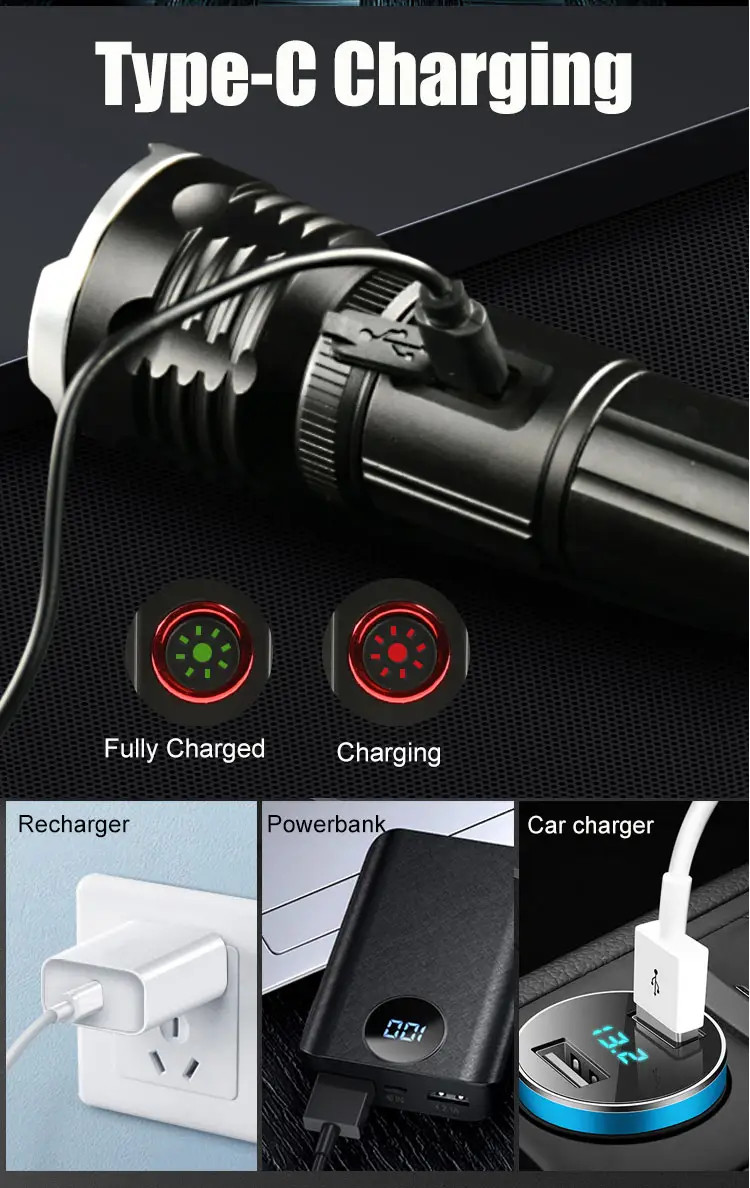 Gold Orion OR-2304-TG Zoomlu Alüminyum Alaşımlı Mıknatıslı Güçlü USB Şarjlı El Feneri
