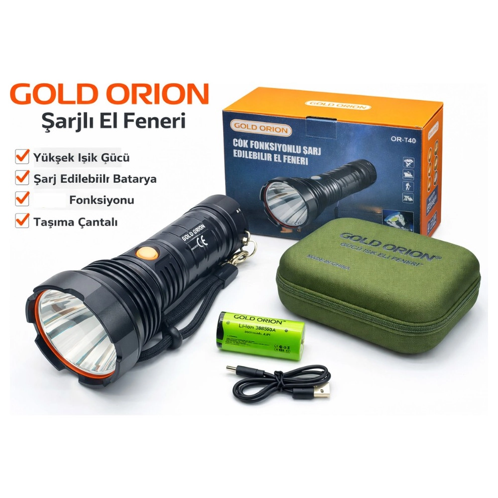 Gold Orion OR-T40 100W 5000 Lümen LED Şarjlı El Feneri