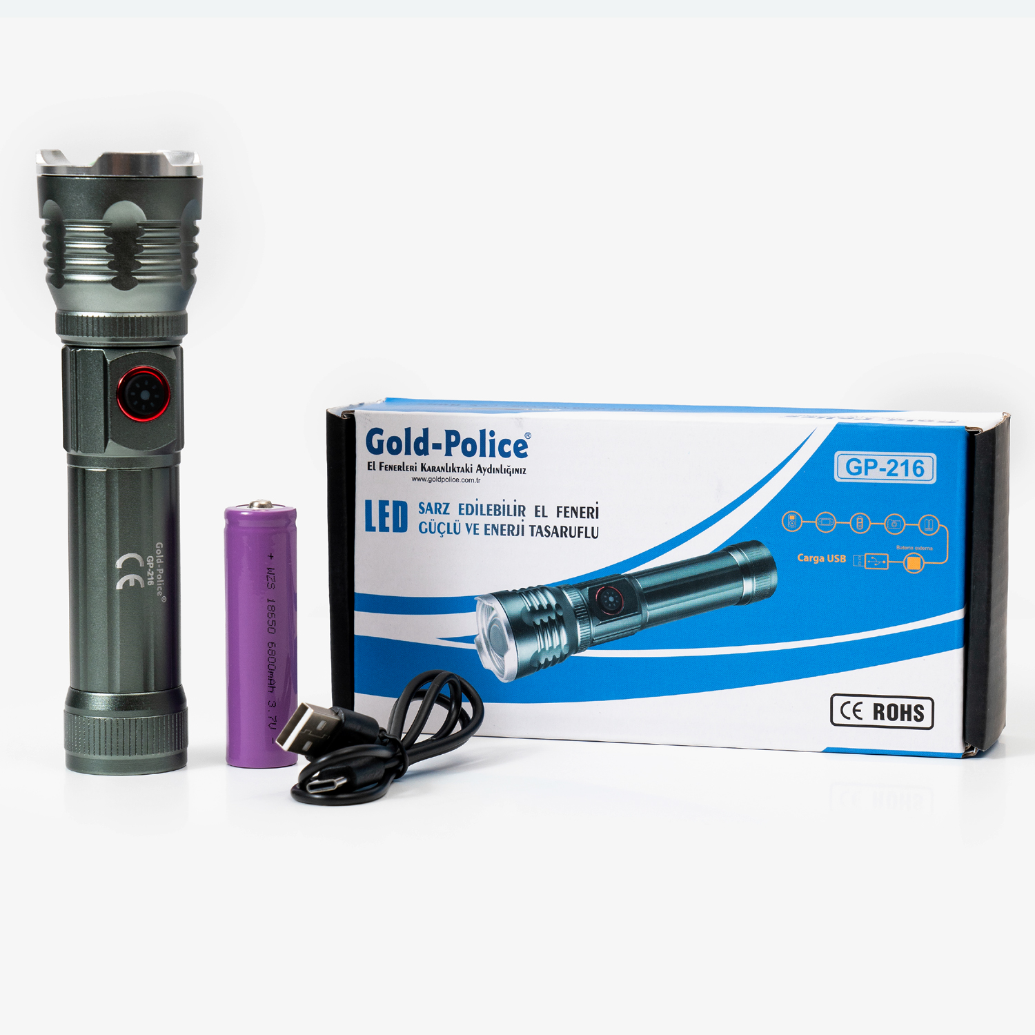 Gold Police GP-216 TG LED Ultra Hafif Mıknatıslı Şarjlı El Feneri