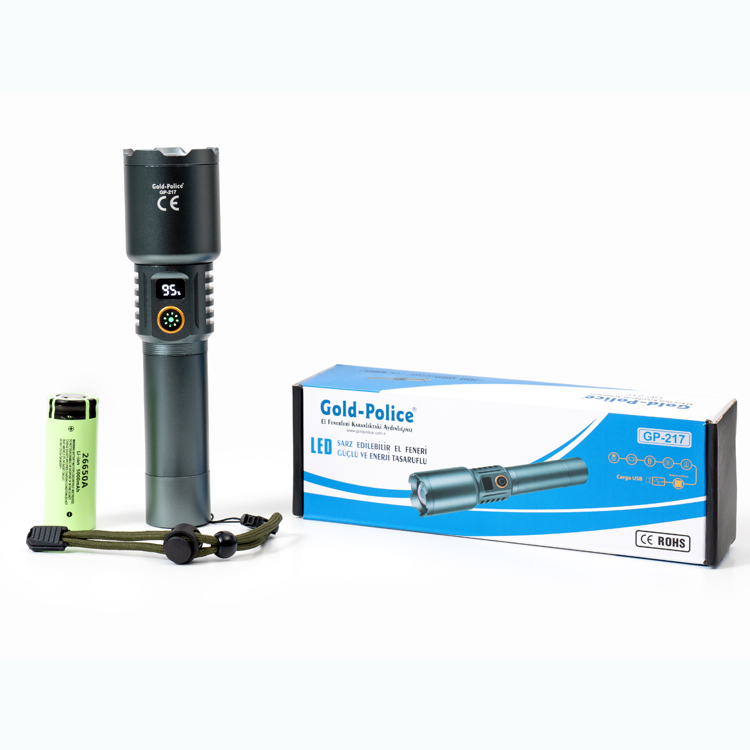 Gold Police GP-217 TG LED Ultra Uzun Menzilli Şarjlı El Feneri Profesyonel Taktik Seri