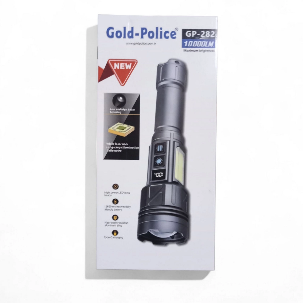 Gold-Police GP-282 10000 Lümen Uzun Menzilli Güçlü Şarjlı El Feneri