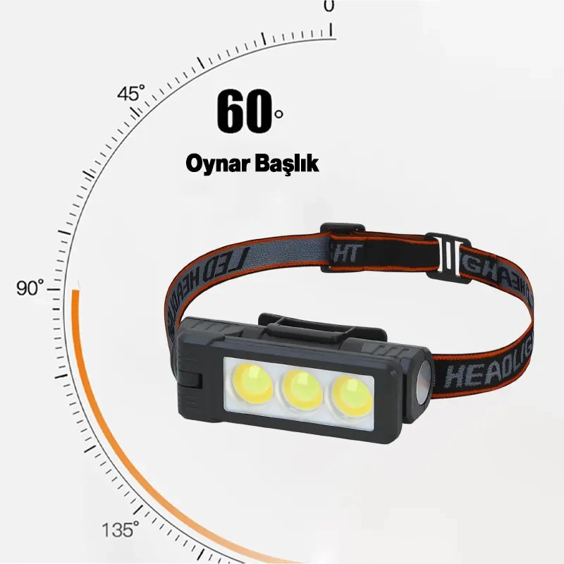Gold Silver GS-225 3 LED USB Şarjlı Çok Fonksiyonlu Kafa Feneri