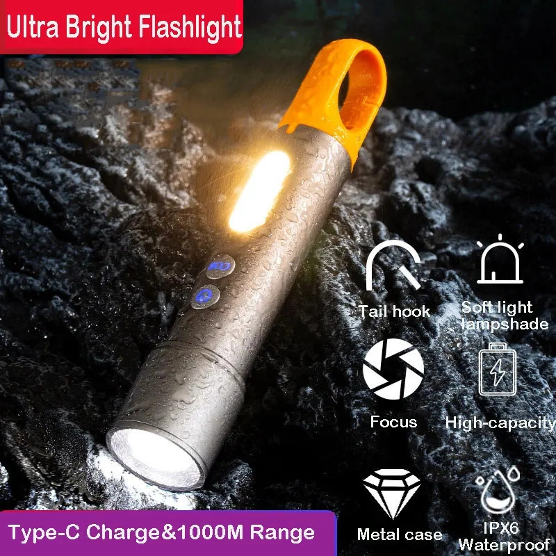 Gold Silver GS-7560 Ultra Parlak COB Led 9 Modlu Askılı Şarjlı El Feneri