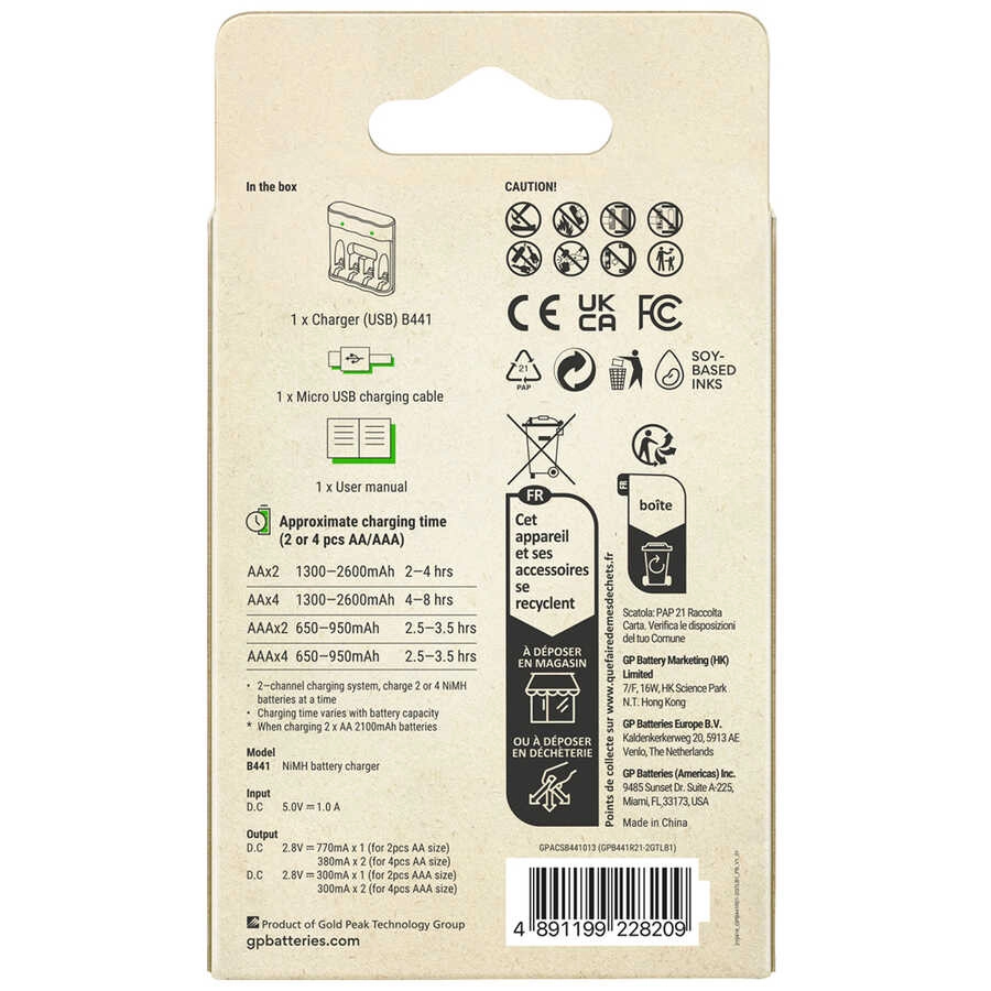GP B441 AA-AAA USB Pilsiz Şarj Cihazı