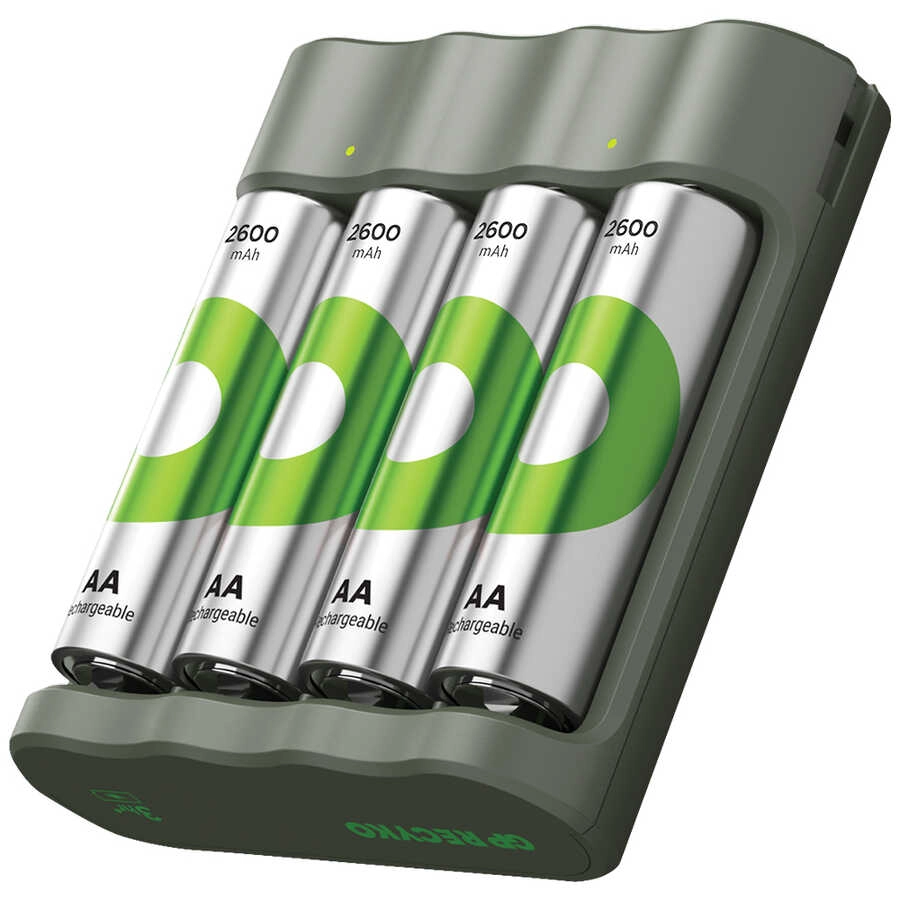 GP B441 USB Pil Şarj Cihazı + 2600 mAh 4’lü Şarjlı AA Kalem Pil