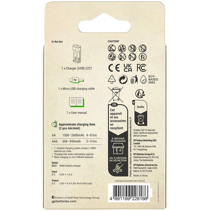 GP E221 AA-AAA İçin USB Pilsiz Şarj Cihazı