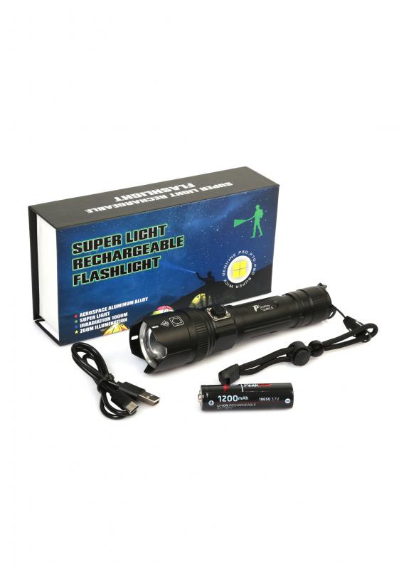 PeakStar PS-1668 Yüksek Güçlü XHP50 LED USB Zoomlu Su Geçirmez Şarjlı El Feneri