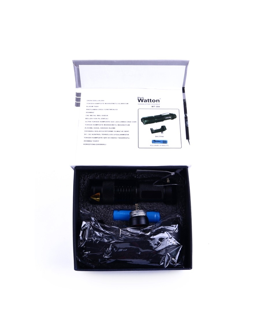 Watton WT-304 Mini Şarjlı El Feneri Zoom Özellikli Alüminyum Taktik Fener