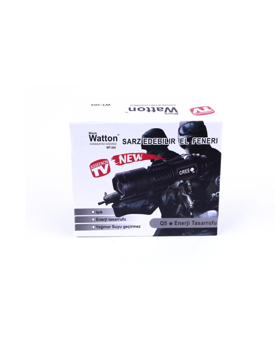 Watton WT-304 Mini Şarjlı El Feneri Zoom Özellikli Alüminyum Taktik Fener