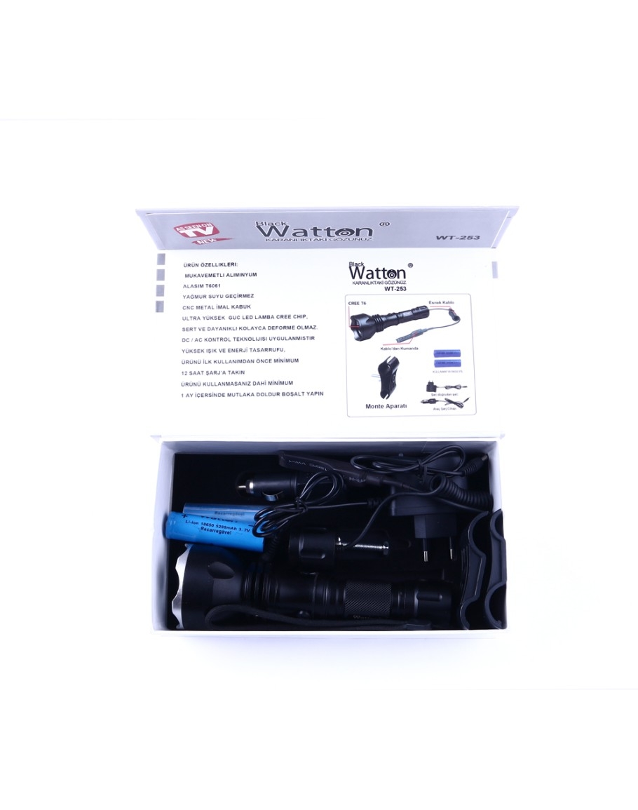 Watton WT-253 600 Lümen Tx6 Şarjlı Özel Avcı Feneri