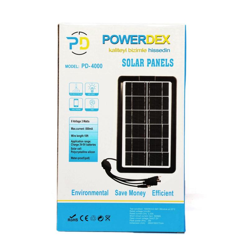 Powerdex PD-4000 6V 3W 500 mAh Güneş Paneli Solar Sistem