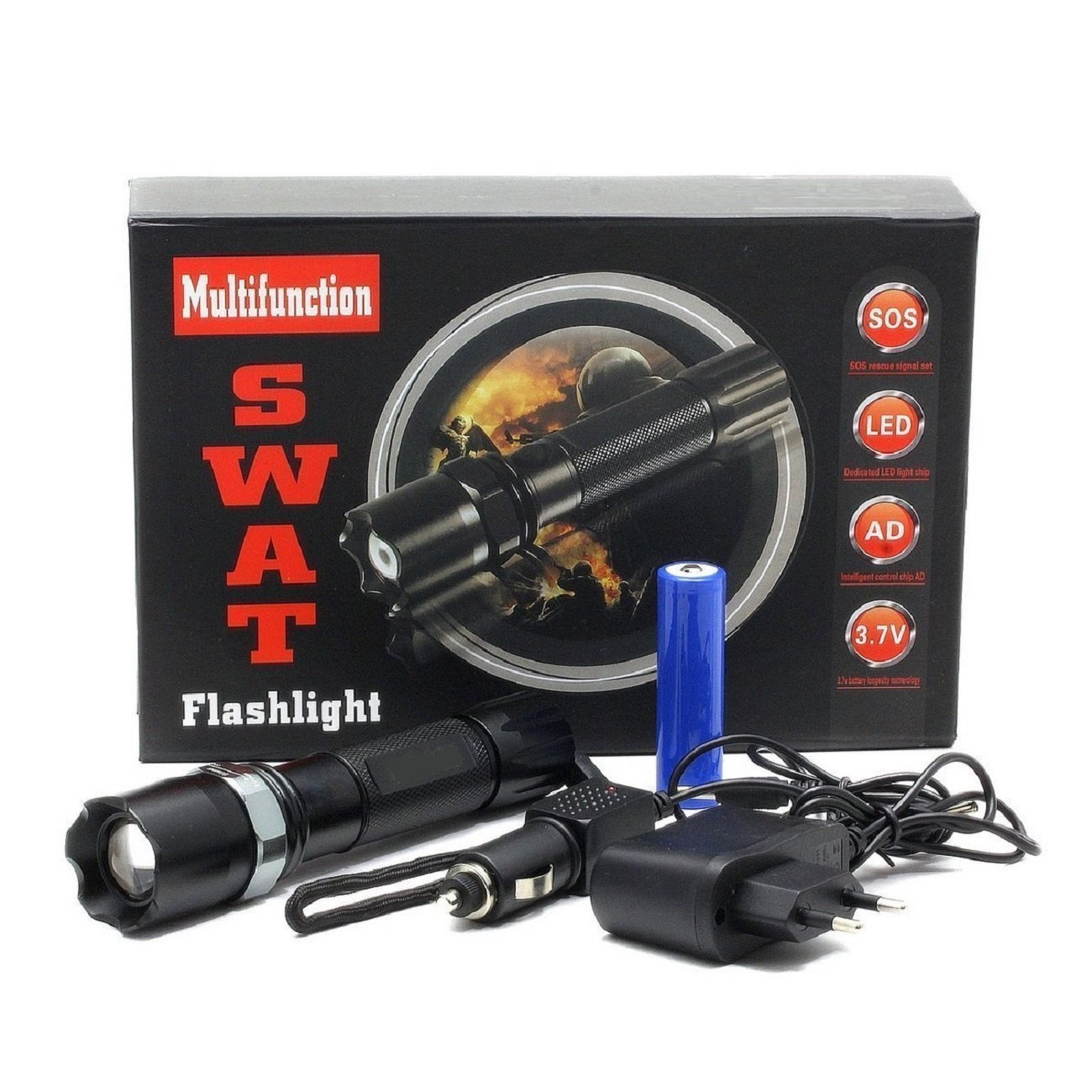 Kama Star KM-110 Ledli + Flashlight + Zoom Özellikli 6 Parça Full Set Profesyonel Şarjlı El Feneri