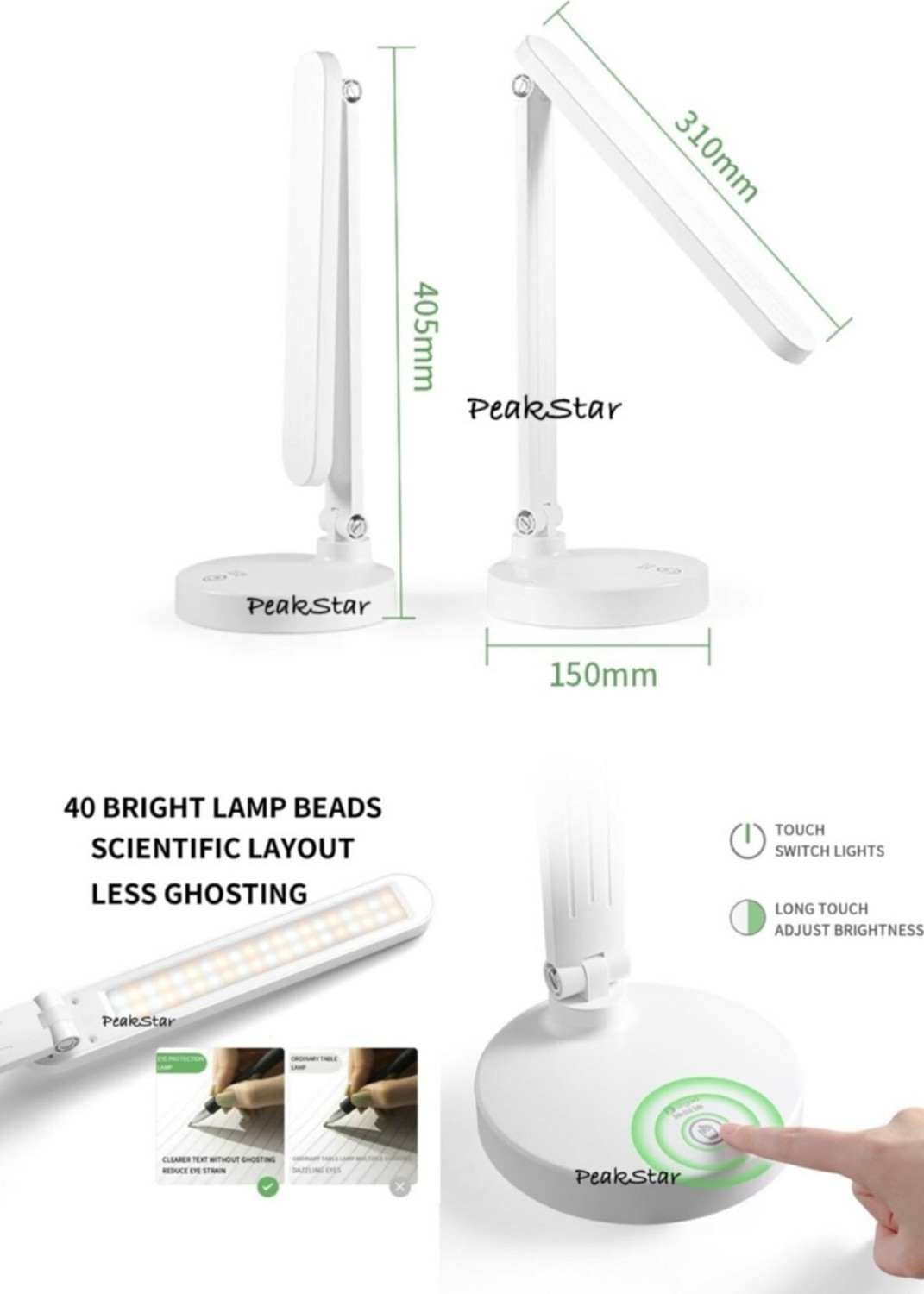 PeakStar PS-1912 Şarjlı Dokunmatik LED Masa Lambası – 3 Renk Tonlu, Ayarlanabilir Parlaklık, USB Kablolu