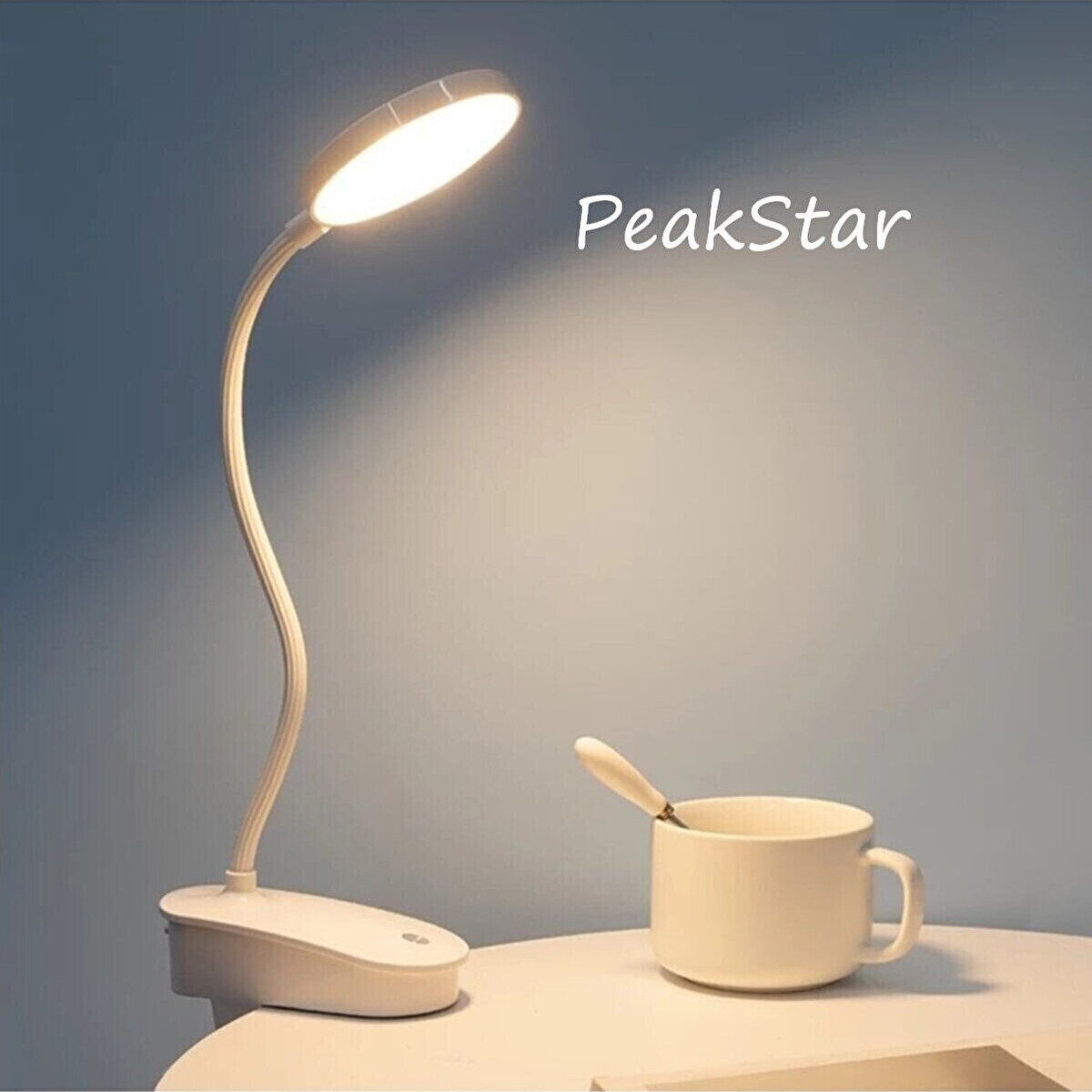 PeakStar PS-1942 Şarjlı Dokunmatik LED Masa Lambası Klipsli Çalışma Okuma Işığı 3 Kademeli USB Kablolu Akrobat Lamba