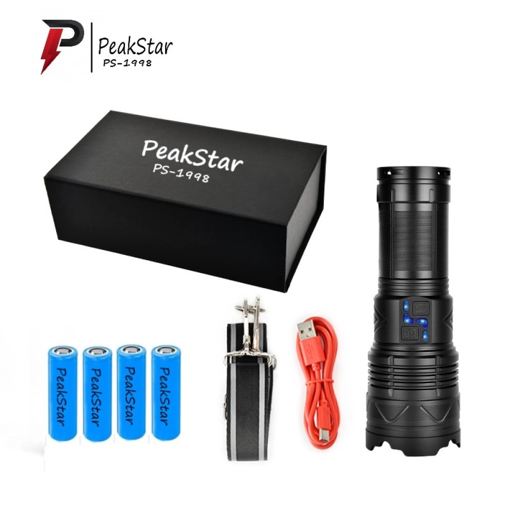 PeakStar PS-1998 Ultra Parlak Su Geçirmez Zoomlu Güçlü 200W 30000 Lümen Şarjlı Bekçi Avcı Kamp El Feneri