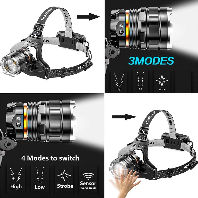 PeakStar PS-8002 XHP50 LED Sensörlü Zoomlu Profesyonel Şarjlı Kafa Feneri – Yüksek Işık Gücü, Alüminyum Gövde, Micro USB
