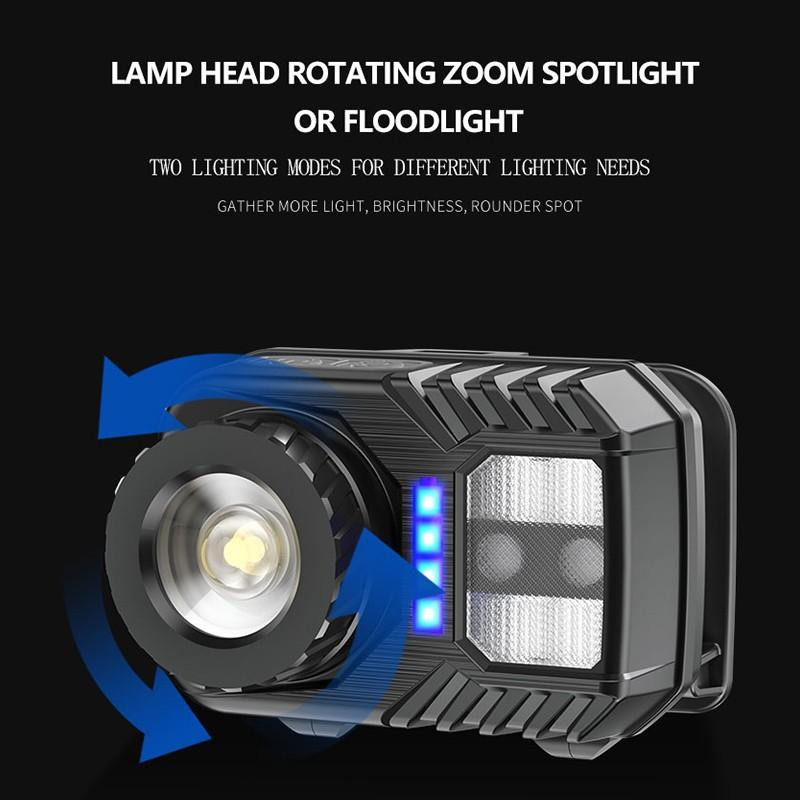 PeakStar PS-571 Sensörlü XPG COB LED USB Şarj Edilebilir Lityum Pilli Zoomlu Kafa Feneri