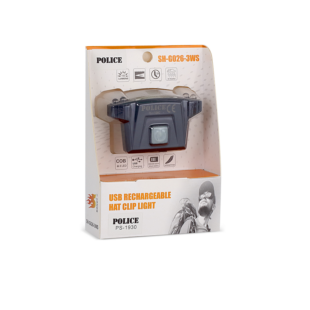 Police PS-1930 USB Şarjlı COB Led Şapka Feneri