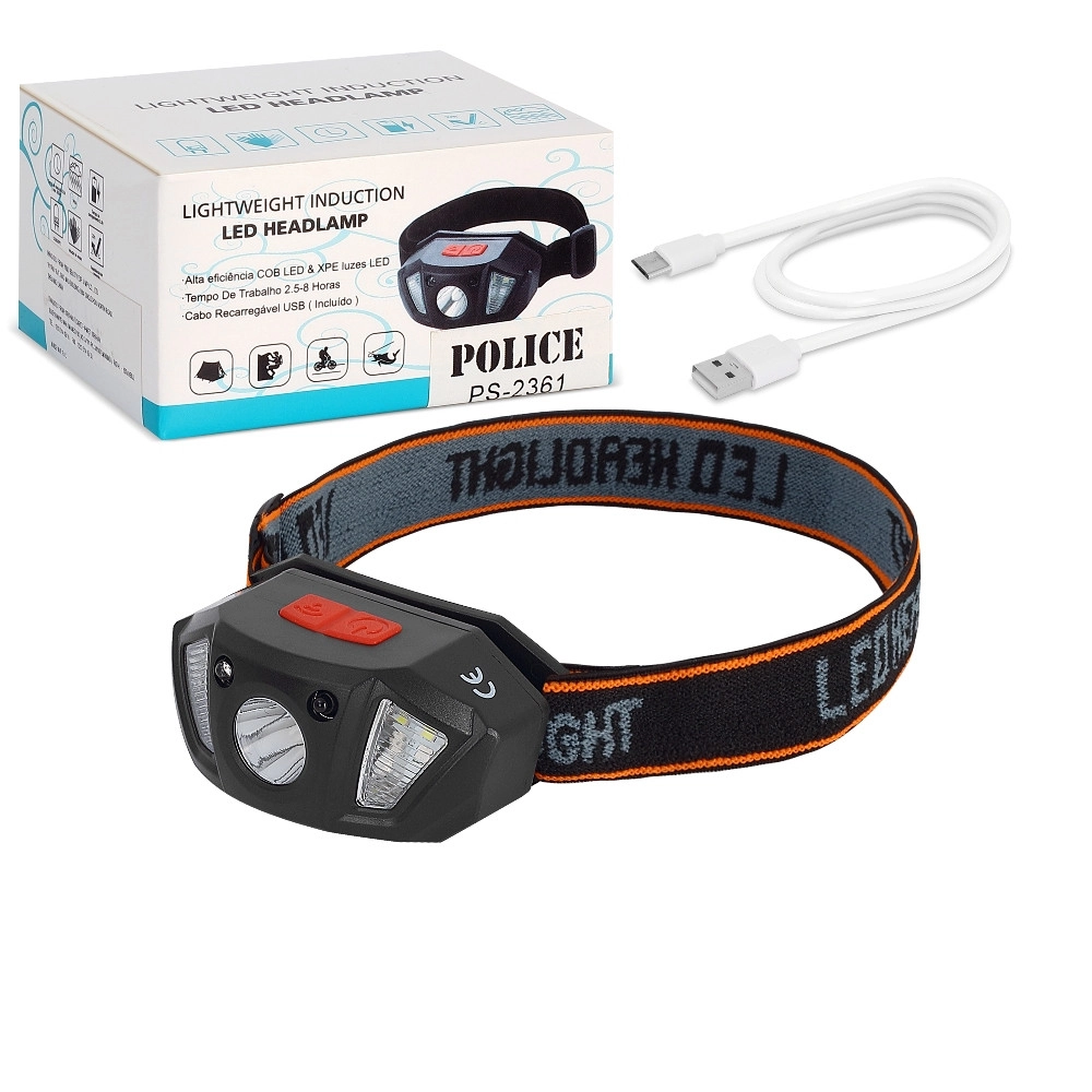 Police PS-2361 Sensörlü Şarjlı Kafa Feneri Kırmızı İkaz Modlu