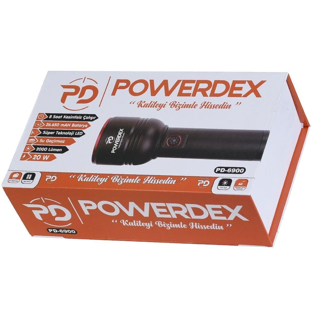 Powerdex%20PD-6900%2020Watt%202000%20Lümen%20Zoomlu%20Şarjlı%20El%20Feneri