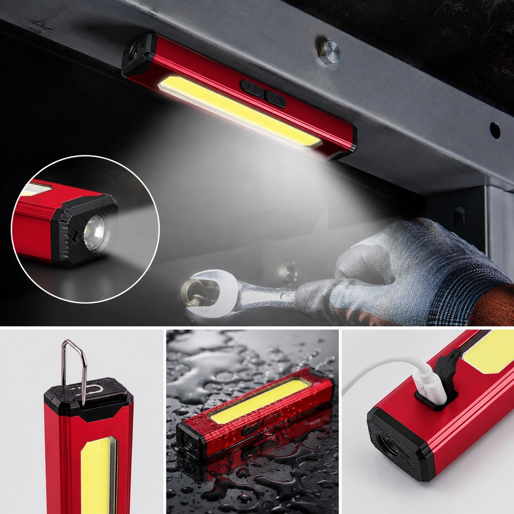 Powerdex PD-8989 Şarjlı COB LED Mıknatıslı Kırmızı Lazer Pointer Özellikli Tamirci Feneri Çalışma Lambası