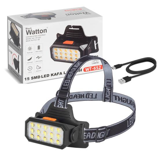 Watton WT-652 15 Ledli Sarı / Beyaz Led Şarjlı Kafa Feneri