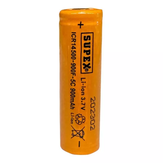 Supex ICR14500-900F-5C Lityum Ion 3.7V 900mAh 5C Deşarj Akımı Düz Kafa Pil