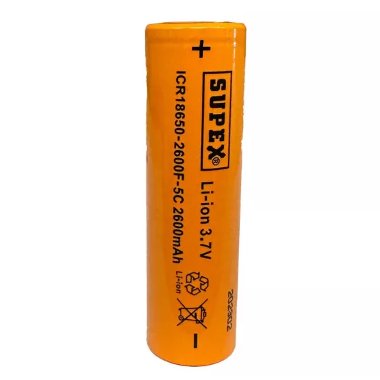Supex ICR18650-2600F-5C Li-Ion 3.7V 2600mAh 5C Deşarj Akımı Düz Kafa Pil
