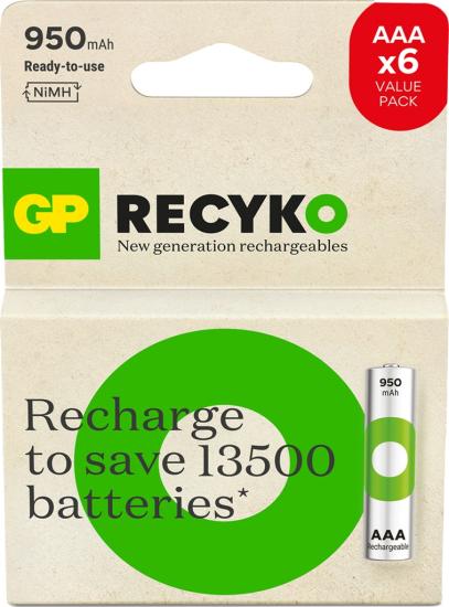 GP ReCyko 661094 1000 Serisi 950 mAh AAA Ni-MH Şarj Edilebilir İnce Kalem Pil 4 + 2’li