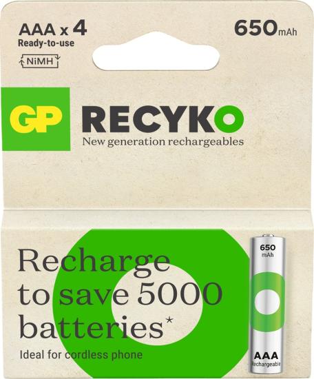 GP Batteries ReCyko 650 1.2 V AAA Ni-Mh İnce Kalem Şarjlı Pil 4’lü Kart