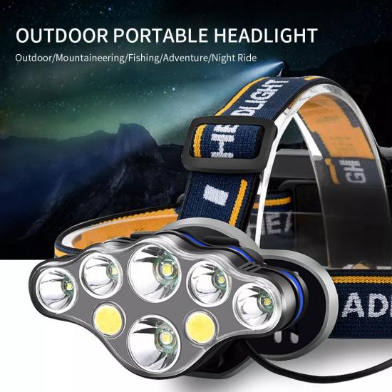 PeakStar PS-888 Güçlü USB Şarj Edilebilir Profesyonel 8 Mod 6000 Lümen 8 LED Su Geçirmez Kafa Feneri