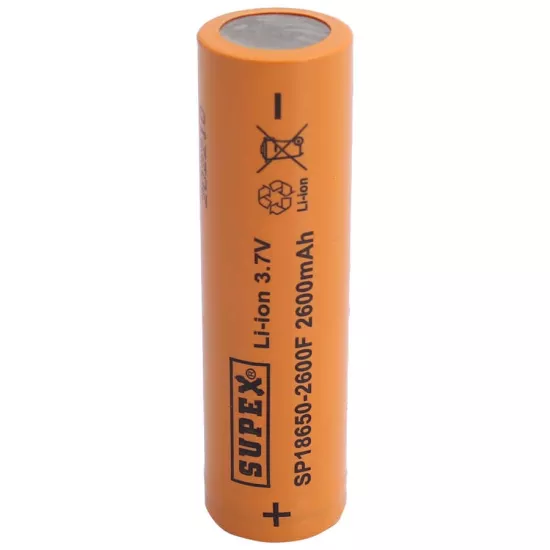 Supex SP18650-2600F 3.7V 18650 Model 2600mAh 10A Deşarj Akımı Li-İon Düz Kafa Pil