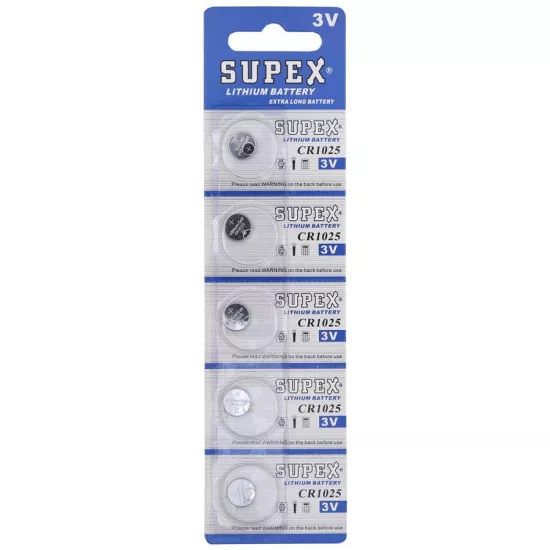 Supex CR1025 1025 Boy Lityum Düğme Pil, 3 Volt, 5’li Kart