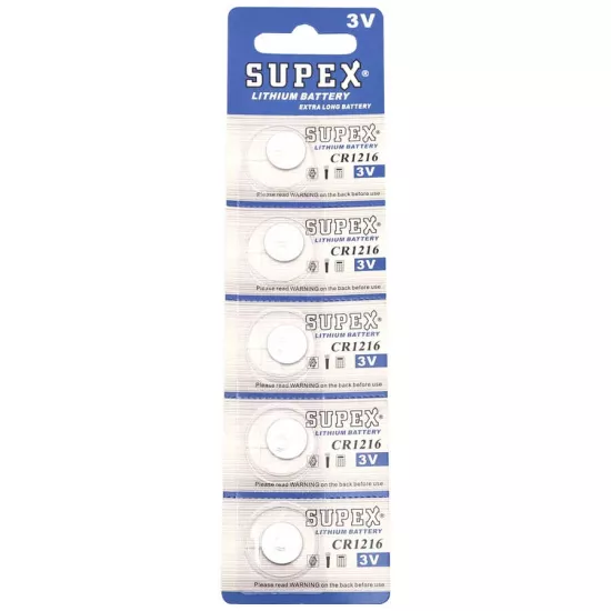 Supex Cr1216 1216 Boy Lityum Düğme Pil, 3 Volt, 5’li Kart