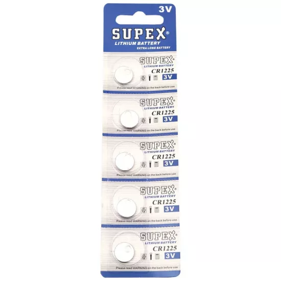 Supex Cr1225 1225 Boy Lityum Düğme Pil, 3 Volt, 5’li Kart