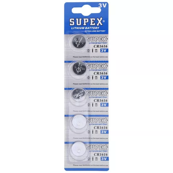 Supex Cr1616 1616 Boy Lityum Düğme Pil, 3 Volt, 5’li Kart