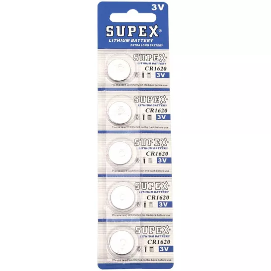 Supex Cr1620 1620 Boy Lityum Düğme Pil, 3 Volt, 5’li Kart