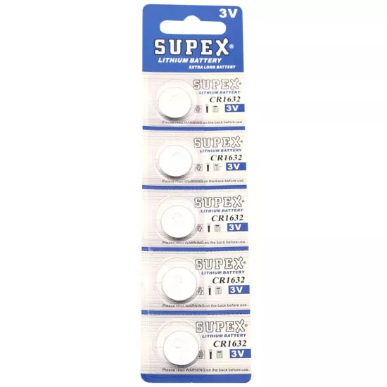 Supex Cr1632 1632 Boy Lityum Düğme Pil, 3 Volt, 5’li Kart