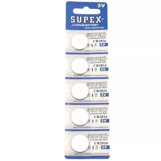 Supex Cr2016 2016 Boy Lityum Düğme Pil, 3 Volt, 5’li Kart