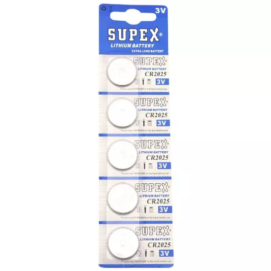 Supex Cr2025 2025 Boy Lityum Düğme Pil, 3 Volt, 5’li Kart