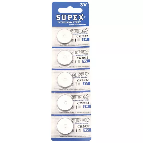Supex Cr2032 2032 Boy Lityum Düğme Pil, 3 Volt, 5’li Kart