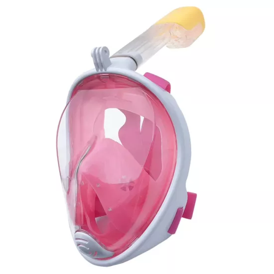 Easybreath Full Face Şnorkel Maske Su Altı Maskesi Anti-Sis Aksiyon Kamera Takılabilir Pembe S/M