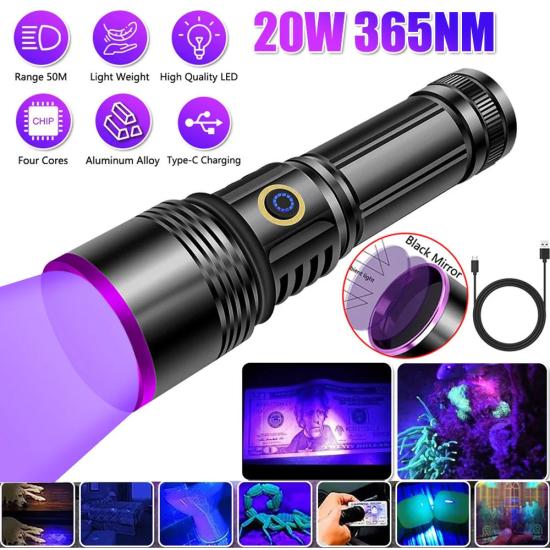 Fithome FT-365 UV LED Mor Işıklı 20Watt El Feneri