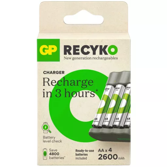 GP B441 USB Pil Şarj Cihazı + 2600 mAh 4’lü Şarjlı AA Kalem Pil