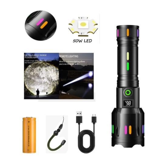 PeakStar PS-9885 Profesyonel Zoomlu 50W Şarjlı Powerbank Avcı Polis El Feneri