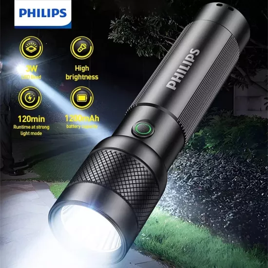 Philips SFL2247 Type-C Şarjlı Max. 350 Lümen Zooming Özellikli Metal Gövdeli LED El Feneri