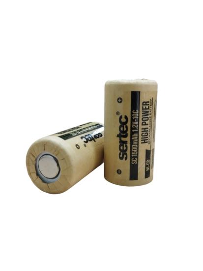 Sertec 1.2V Ni-Cd SC 1500 Mah Kağıt Şarjlı Pil 10C (Başsız/Flat Head)