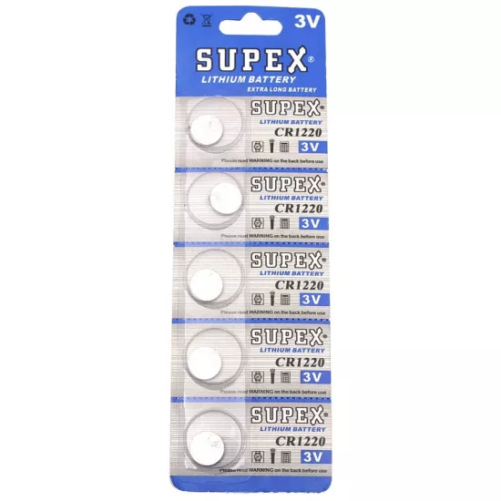 Supex Cr1220 1220 Boy Lityum Düğme Pil, 3 Volt, 5’li Kart